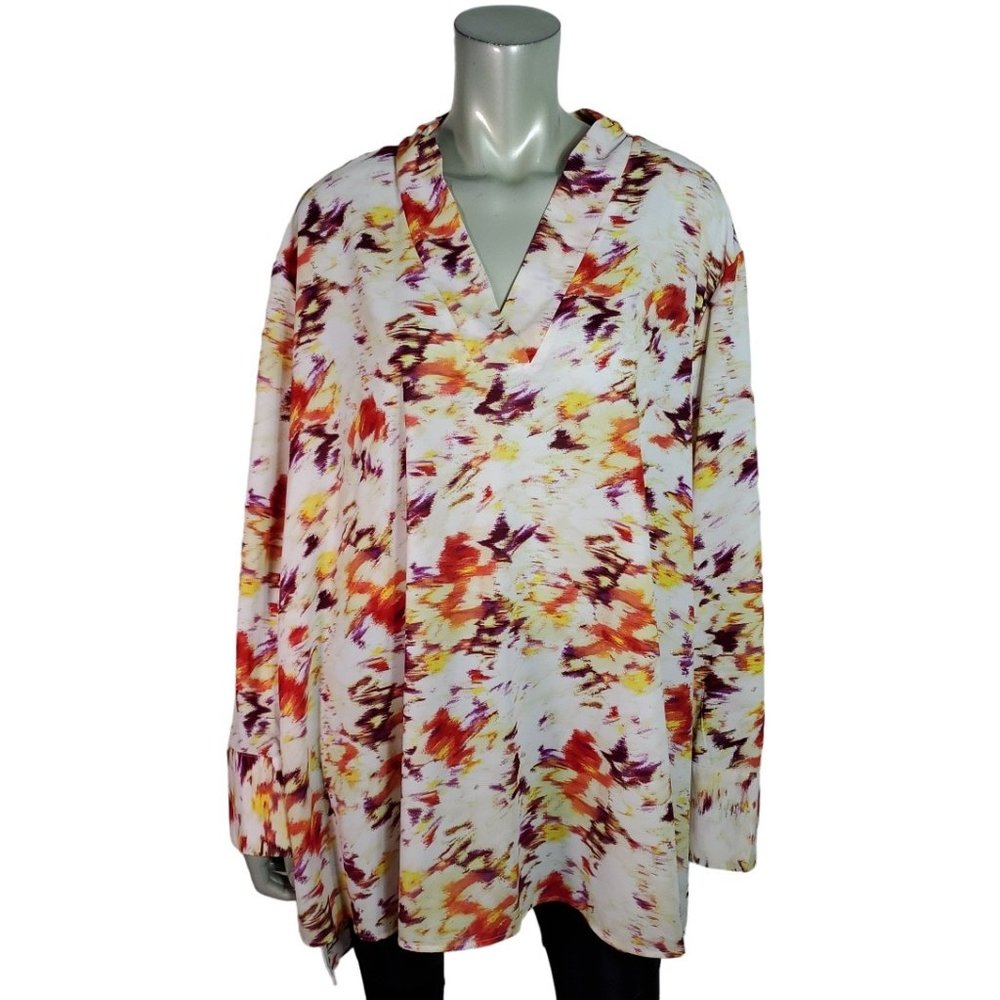 Terra & Sky Top Plus Size 3X 24/26W Tunic High Low Watercolor Print V-Neck NWT